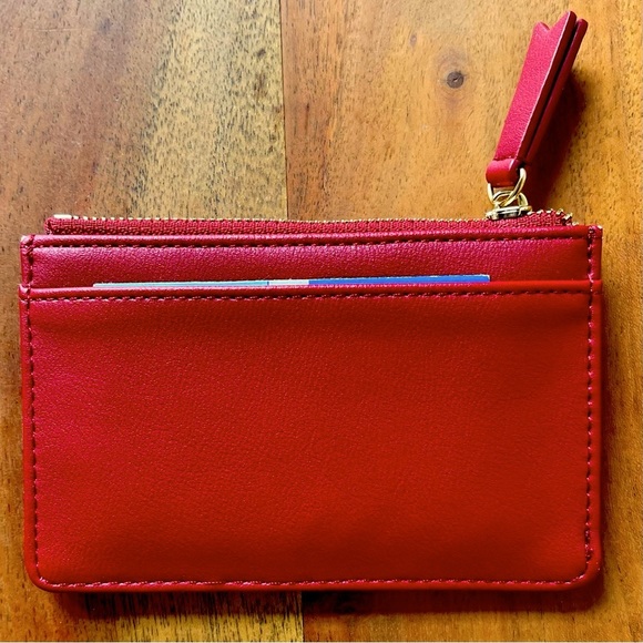 Vendula London Zippered Card and Wallet with Key Ring VEGAN Leather- Deep Red - Picture 5 of 6